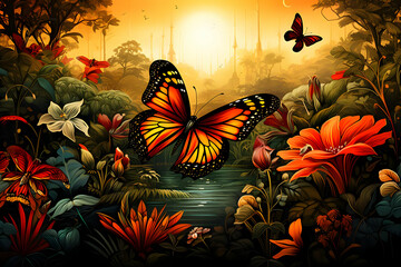 Wall Mural - Butterfly in a Fantasy Forest