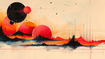 Canvas Print - Abstract Art with Red & Orange Spheres