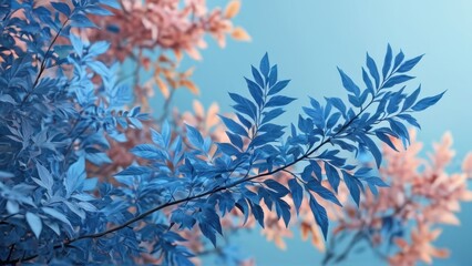 Wall Mural - Blue Leaves Against a Blue Sky.