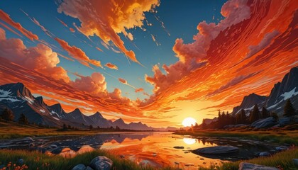 Canvas Print - Mountain Lake Sunset.