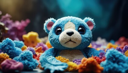 Blue Teddy Bear in a Sea of Colors.