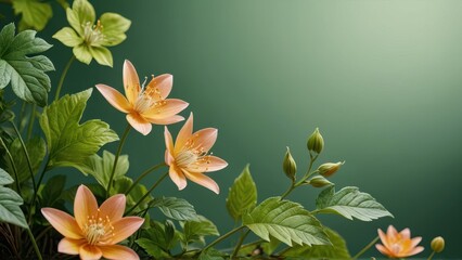 Wall Mural - Blooming Flowers with Green Leaves.