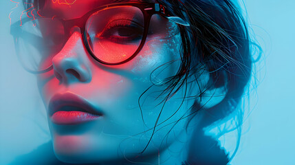 Wall Mural - Neon Portrait: Woman in Glasses