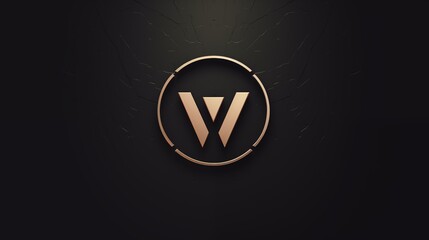 Wall Mural - Elegant Minimalistic Monogram Logo with Golden W in Circular Frame on Black Background