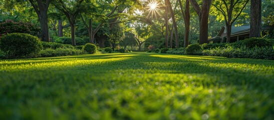 Canvas Print - Sunlit Pathway Through Lush Green Garden