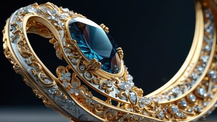 Wall Mural - Luxury Gold and Diamond Jewelry with Blue Gemstone.