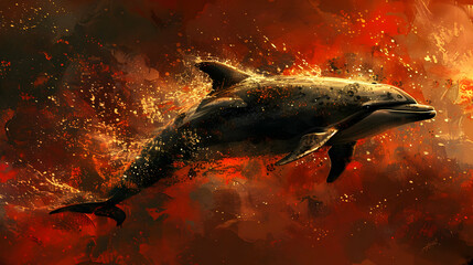 Poster - Dolphin in a Splash of Gold