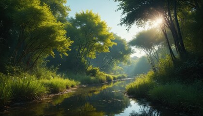 Canvas Print - Sunlit Forest Stream.