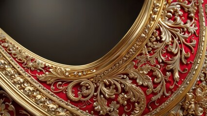 Canvas Print - Golden Ornate Frame on Red Background.