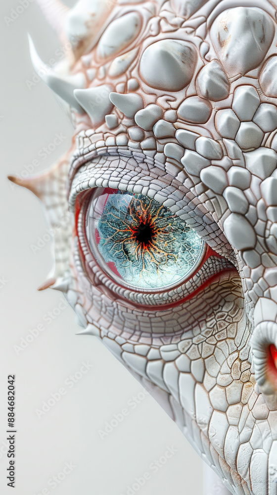 Close-up of a mythical dragon eye with intricate scales and vibrant ...