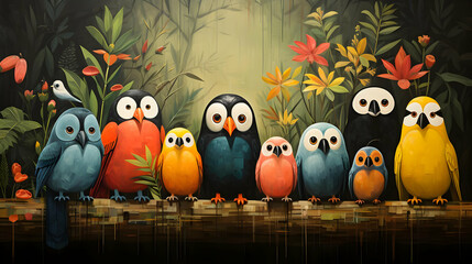 Wall Mural - Colorful Birds in a Jungle