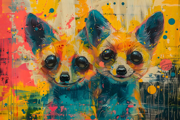 Wall Mural - Colorful Abstract Painting of Two Dogs