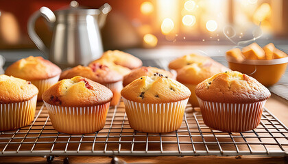 Wall Mural - Freshly baked muffins cooling on a wire rack