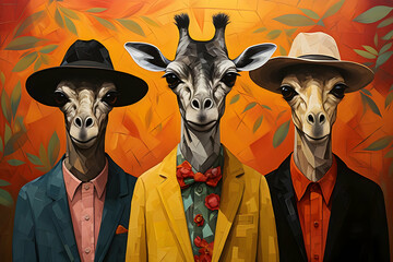 Poster - Three Giraffes in Suits