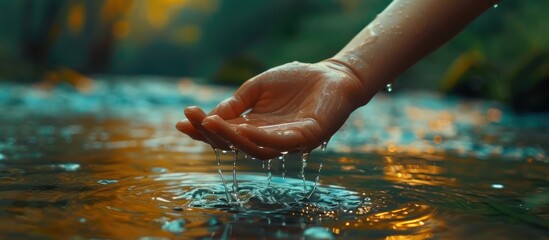 Wall Mural - Water Droplets Falling From a Hand into a Pool