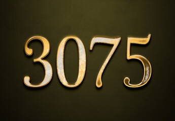 Sticker - Old gold effect of 3075 number with 3D glossy style Mockup.	