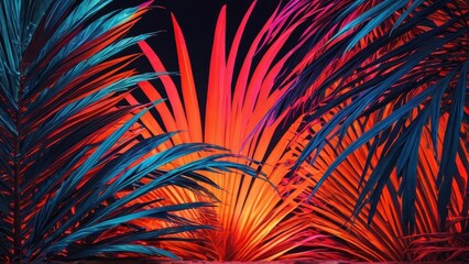 Canvas Print - Neon Palm Leaves.