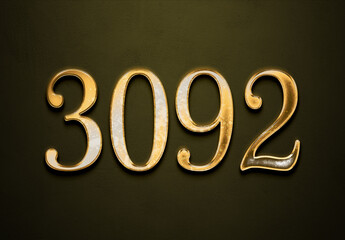 Poster - Old gold effect of 3092 number with 3D glossy style Mockup.	