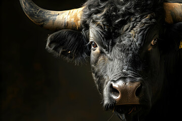 Wall Mural - Close-up of a Black Bull's Face