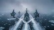 © Sirichat. Camphol - Navy patrol unit. Warships sailing in the icy Arctic waters Arctic navy maneuvers The frigate moved in formation.