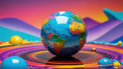 Wall Mural - Colorful World Globe on a Swirling Abstract Background.