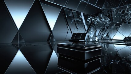 Poster - Black Futuristic Chair in Triangular Room.