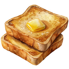 French toast with butter watercolor illustration, generative AI