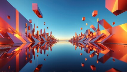 Poster - Abstract Cityscape with Reflection.