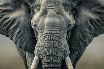 closeup of an african elephant's face showcasing its textured skin and tusks