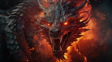 Sticker - burning dragon head HD 8K wallpaper Stock Photographic Image  