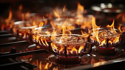 Sticker - burning stove in the kitchen HD 8K wallpaper Stock Photographic Image  