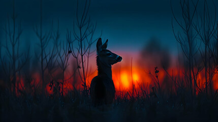 Poster - Deer Silhouetted Against Sunset