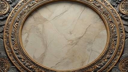 Wall Mural - Ornate Gold Frame with Marble Background.