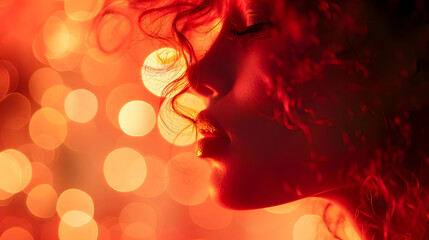 Wall Mural - Closeup of Woman in Red Light