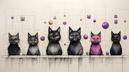 Poster - 7 Cats & Geometric Shapes