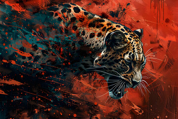 Poster - Fierce Leopard in Abstract Art