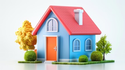 3d illustration cute house home colorful red green blue pink orange retro oldu cartoon style