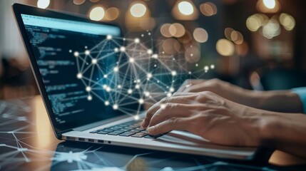 Laptop with Network Connections and Blurred Background