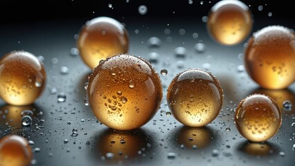 Canvas Print - Abstract spheres with water droplets.