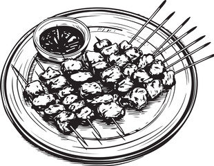 illustration of satay on a plate