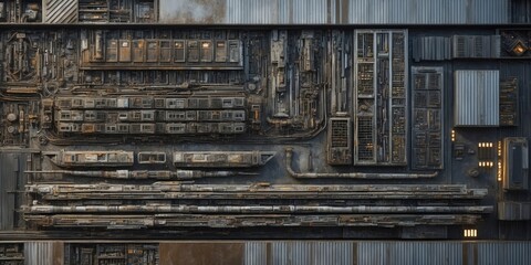 Poster - Detailed industrial cityscape texture with pipes and windows