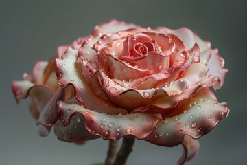 Canvas Print - Stunning closeup shot of a pink rose with delicate dew drops glistening on its petals