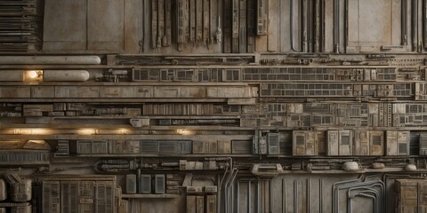 Poster - A close-up of a spacecraft's outer hull, revealing layers of weathered metal and panels