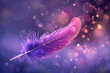 Sticker - A delicate purple feather drifts amid sparkling and mystical light bokeh