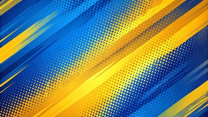 vibrant blue and yellow abstract sports background featuring dynamic brush texture and halftone effe