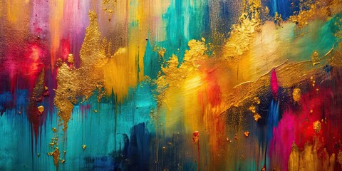 Wall Mural - Luxurious abstract art background with vibrant brushstrokes and metallic shimmer on canvas surface, luxurious, golden