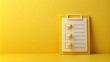 © DigitalArt Max - Yellow background with 3D rendered checklist icons featuring stacked check marks, conveying survey concept, evaluation, accreditation, and quality assurance with copy space.