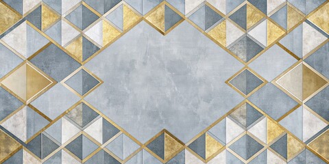 Canvas Print - Canvas poster with gray-gold and bluish geometric shapes in wallpaper style, canvas, poster, gray-gold, bluish, geometric