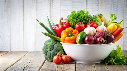 Sticker - Fresh and colorful vegetables in a white bowl , organic, healthy, no people, vegan, vegetarian, mix, assorted