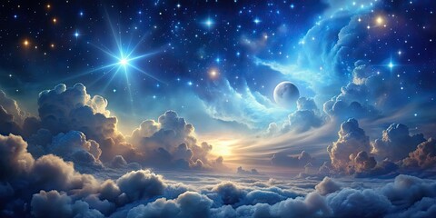 Wall Mural - ethereal celestial nightscape with starlit sky and intricate cloud formations, galaxy, cosmic, infin